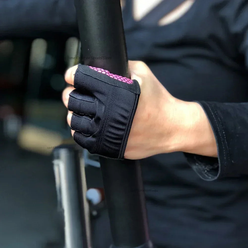 1pair Gym Half Finger Gloves Men Women Anti-Slip Silicone Workout Glove Pull Up Power Weight Lifting Grips Hand Plam Protector