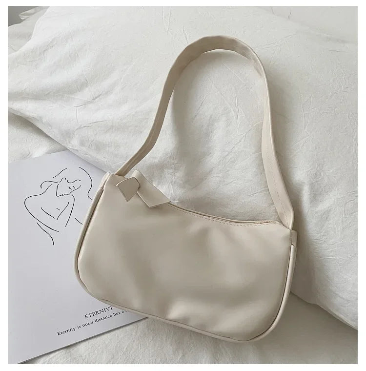 New PU Leather Women's Handbags Solid color Underarm Bag Fashion Armpit Shoulder Bag Simple Design Girls Small Shoulder Bags
