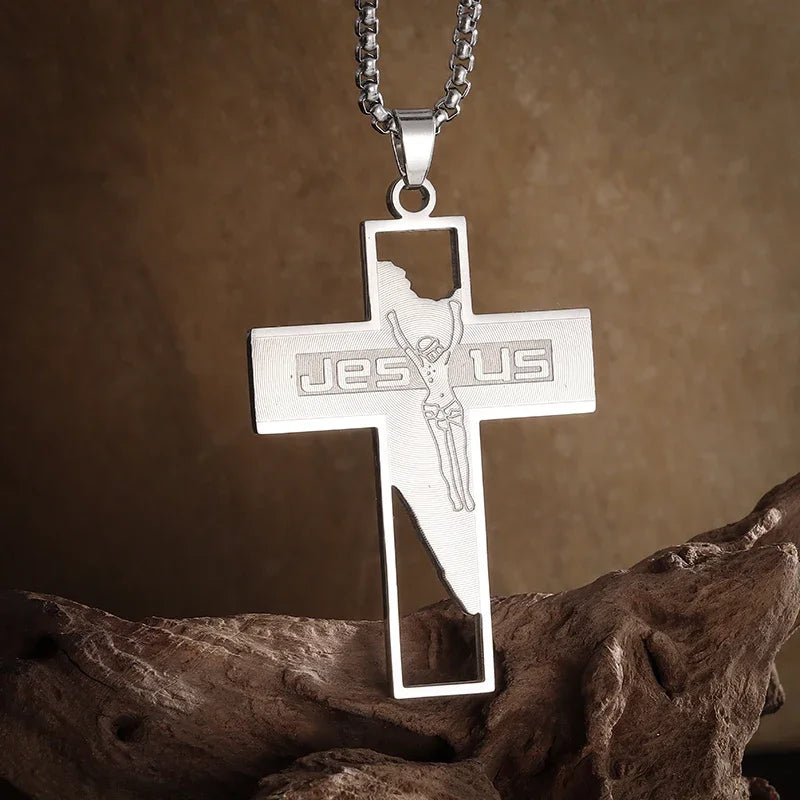 Philippians 4:13 Men\\\'s Simple Cross Pendant Necklace Stainless Steel Religious Amulet Jewelry Unisex Bijoux