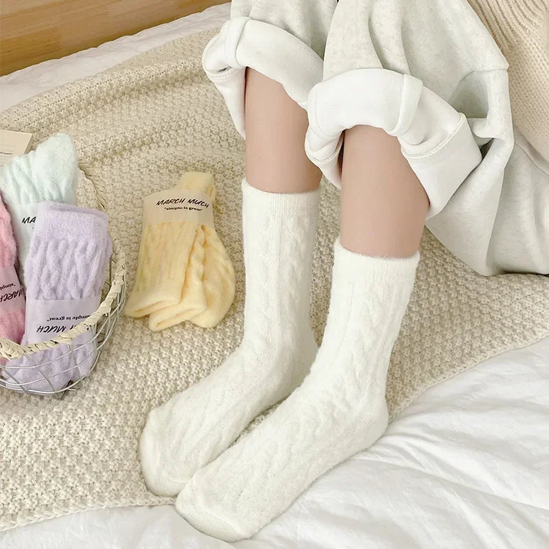Winter Warm Coral Fleece Socks Women Solid Loose Sleeping Sock Velvet Home Fluffy Stocking Thicken Thermal Sox Calcetines
