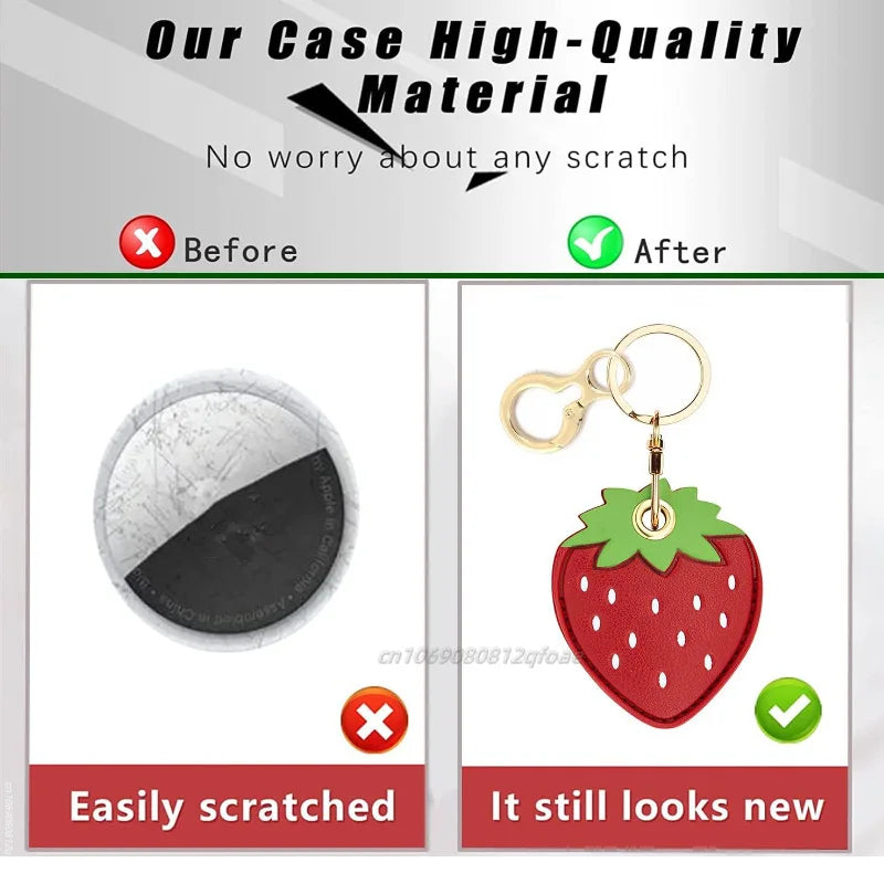 Cute Strawberry Lemon Case for Apple Airtag Protection PU Leather Cover Pendant GPS Anti-lost Keychain Case Pet Dog Cat Collar