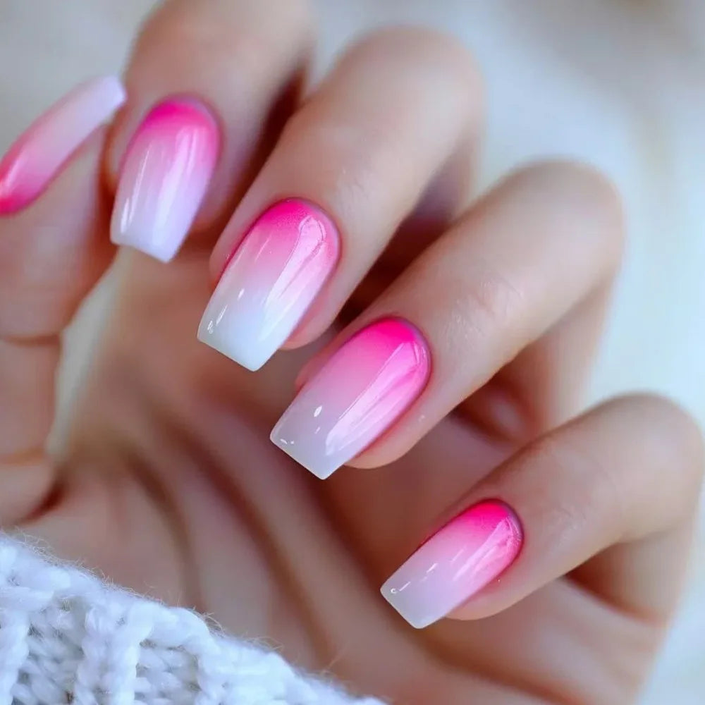 24Pcs Nude Pink Press on Nails Short Square False Nails Simple Gradient Nails Art Full Cover French Acrylic Nail Tips for Girls
