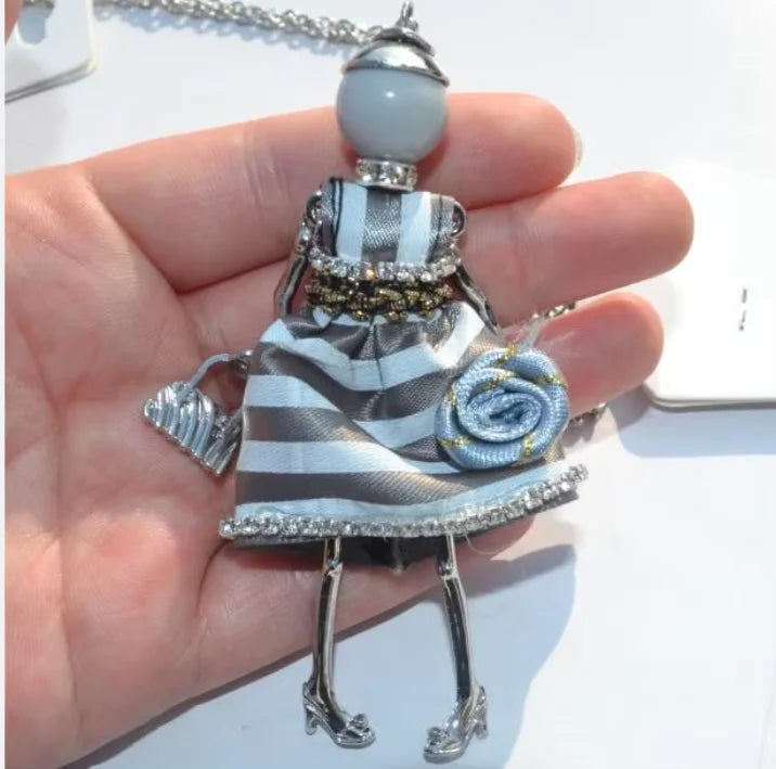 New Women Doll Long Chain Necklace Shining Dress Pendant Handmade Girl Maxi Necklaces & Pendants Brand Hot Fashion Jewelry