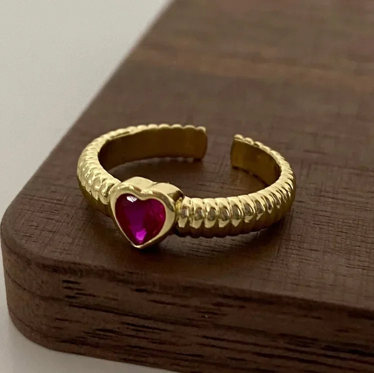 Silver Colorful Zircon Heart Rings for Women Cute Fine Jewelry Minimalist Adjustable Accessories Gift