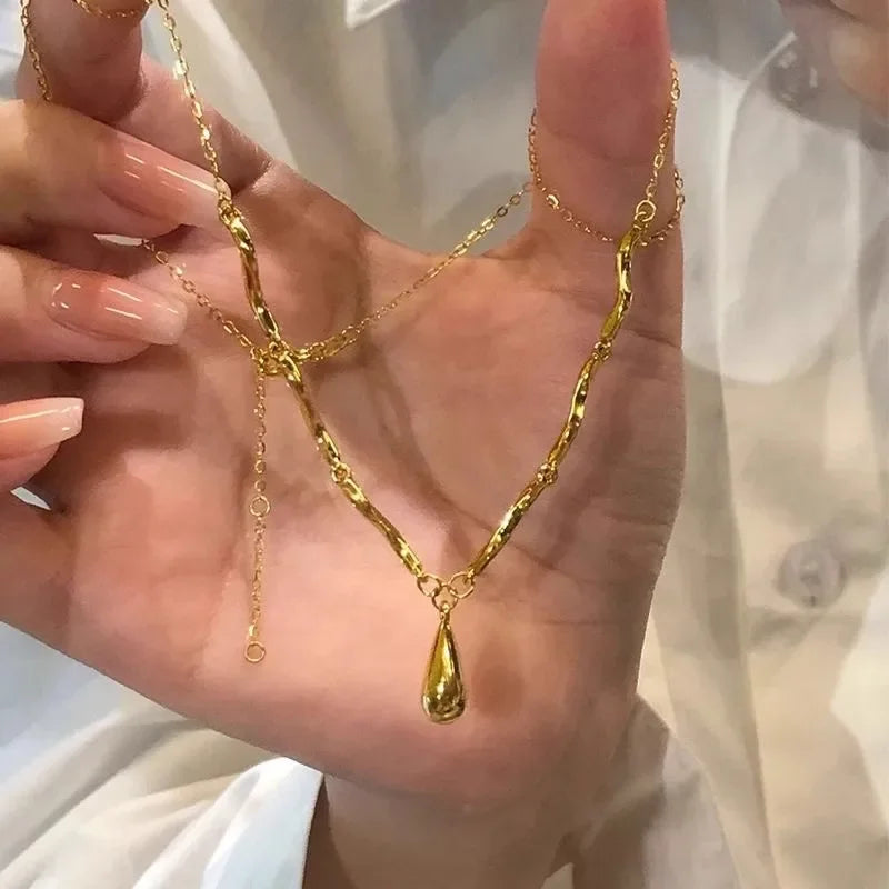 New in vintage glossy water droplet necklaces light luxury Laziness High quality irregular tassel collar chain fine jewelry