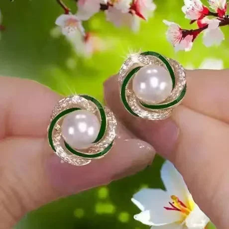 Vintage Red Green Rhinestone Stud Earrings Crystal Enamel Oil Geometry Earrings for Women Fashion Exquisite Ear Studs Jewelry