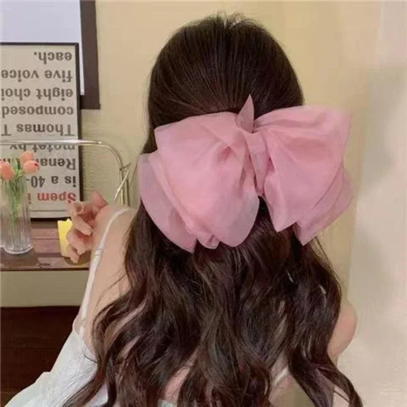 Fashion New Oversize Hair Bows Chiffon Solid Color Large Bowknot Hairpins Spring Clamp Clip Women Korea Headwear Accessories