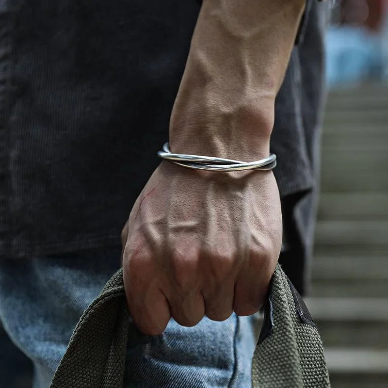 Simple Silver Color Twist Metal Cuff Bracelet Charm Men\\'s Fashion Casual Party Jewelry Biker Accessories Wholesale