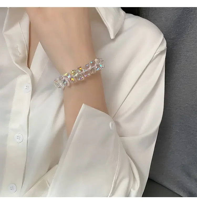 2025 New Artificial Austria Crystal Bracelet Fashion Shiny Stone Beads Elasticity Rope Strand Bracelets for Women Jewelry Gifts