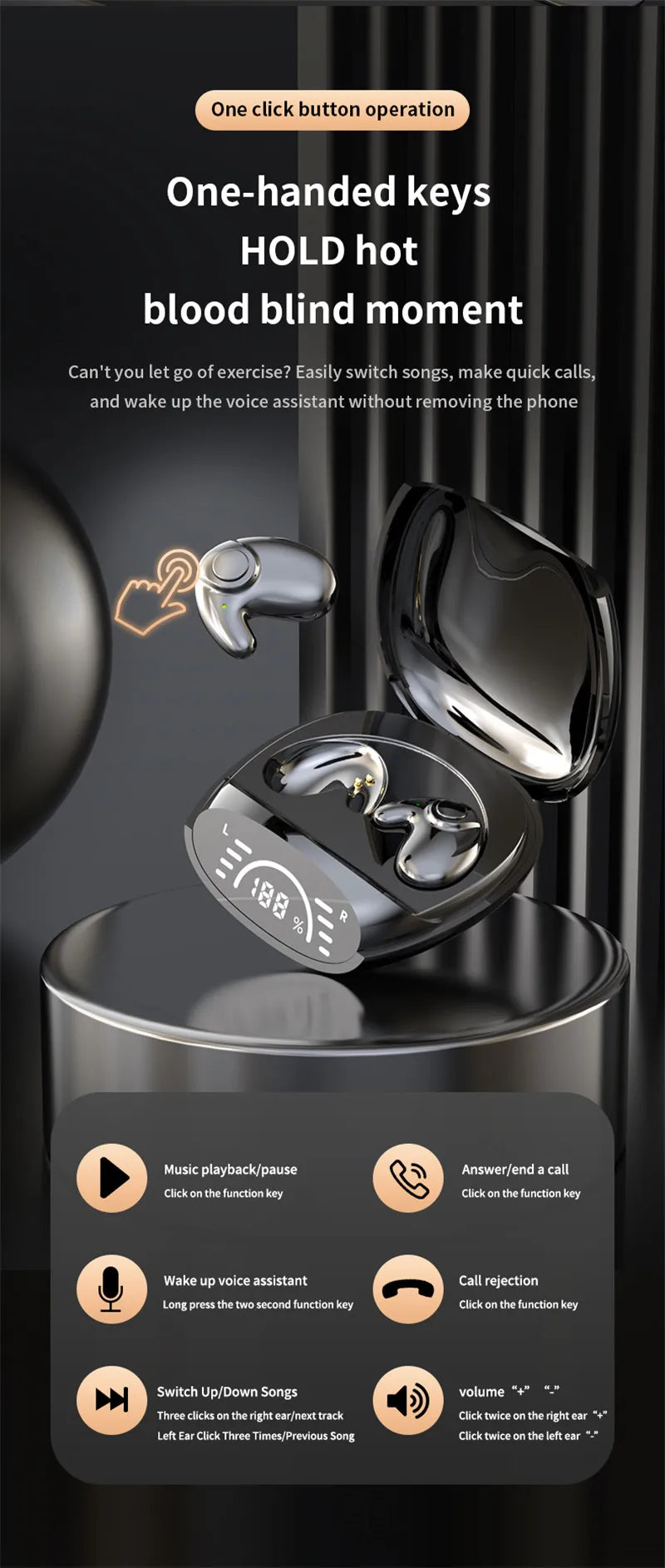 Invisible Bluetooth 5.3 Headphones Wireless Sleep Earphones HiFi Stero Noise Reduction Earbuds Sports Headsets for Xiaomi iPhone