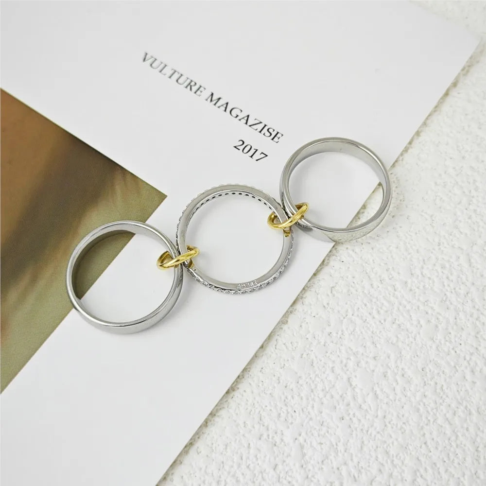 Ring Stack Set For Women Men INS Fashion Stainless Steel Silver Color Cubic Zirconia Spinelli Ring Finger Jewelry Trends 2025