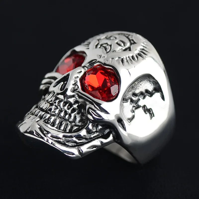 Gothic Red Eyes Jesus Skull Ring Men's Christian Punk Hip Hop Rock Trend Jewelry Halloween Gift
