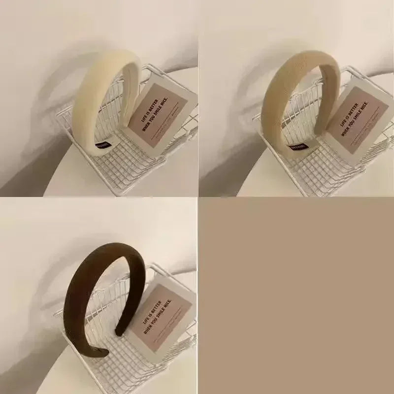 Fashion Padded Headbands For Women Wide Velvet Bezel Hair Band Hair Hoop Girl Sponge Thick Solid Color Hair Accessories Headwear