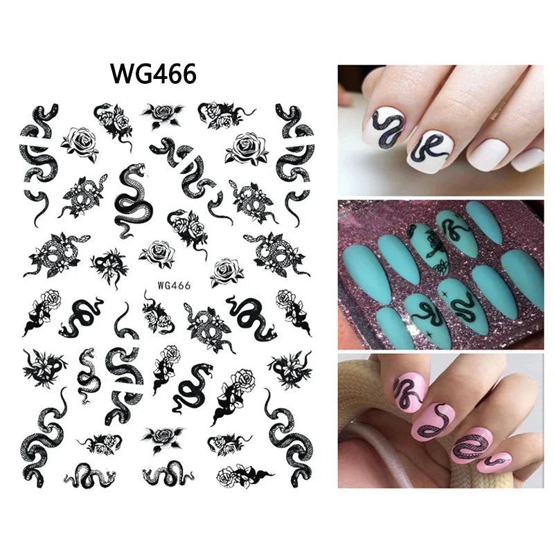 3D Chinese Red Black Dragon Manicure Decor Stickers Snake Nail Sticker DIY Self Adhesive Nail Decals Acrylic Nail Art Decoration