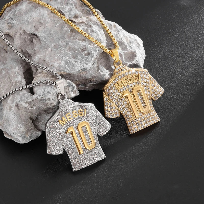 Full Zircon Pendant Necklace Hip Hop Cool Mumber 10 Super Soccer Star Fan Stainless Steel Clavicle Charming Jewelry Men Necklace