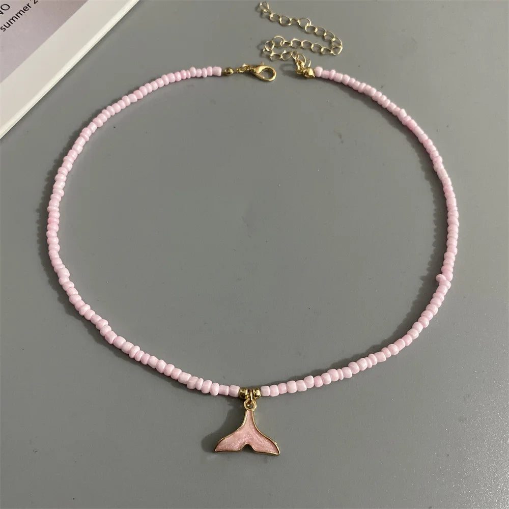 Whail Tail Pendant Necklace Colorful Seed Beads Women Choker Necklace Blue Black Red White Trendy Neck Jewelry Gift for Friend