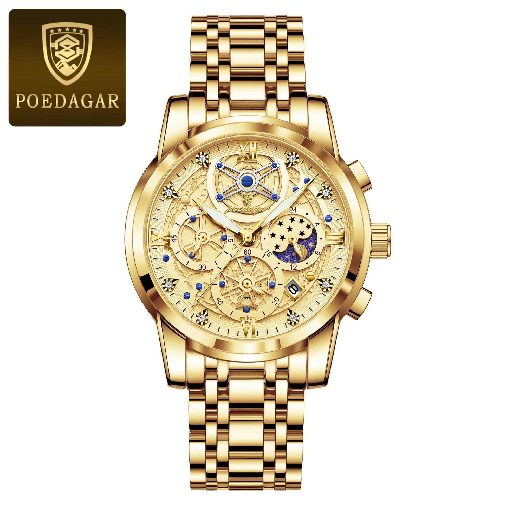 POEDAGAR Luxury Watch For Men Original Waterproof Luminous Date Man Clock Chronograph Stainless Steel Quartz Men's Watches Reloj