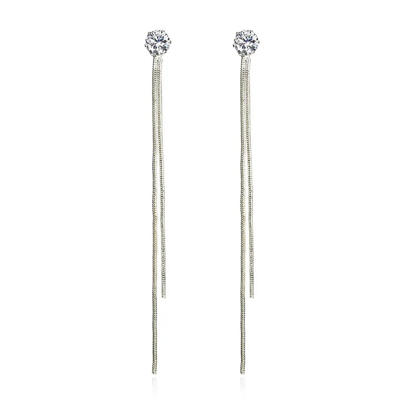 Fashion Crystal Long Tassel Dangle Earrings for Women Elegant Temperament Drop Earing Trend Jewelry Gift Multiple wearing method