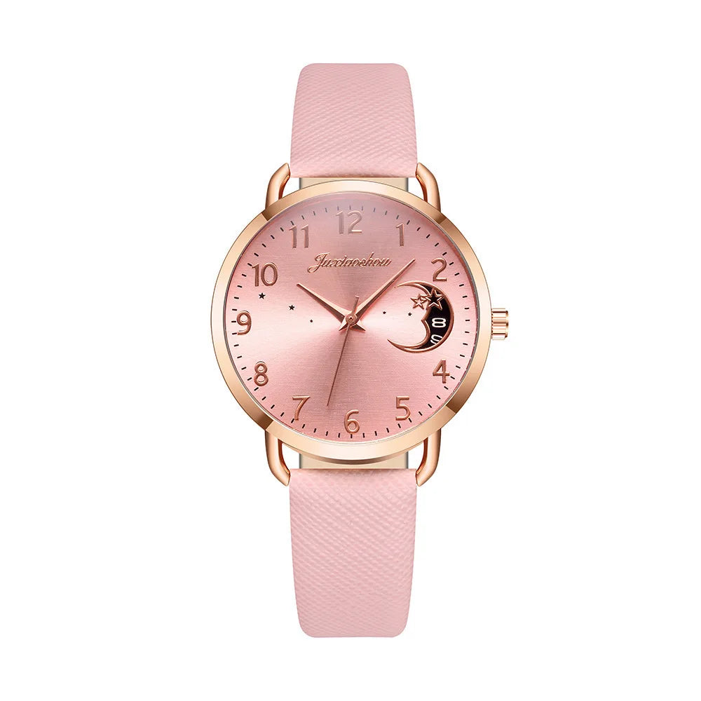 New Famous Brand Women Watch Moon Dial Quartz Watch PU Leather Strap Calendar Wristwatches Clock Gift Reloj Mujer Dropshipping