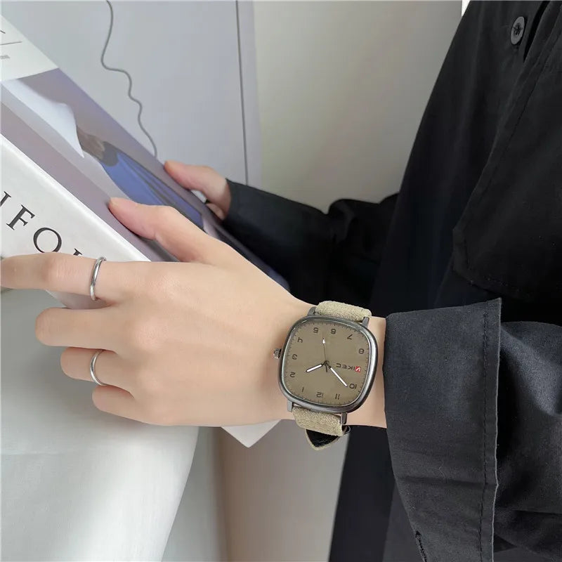 Brand Quartz Watch Youth Student Watch Vintage Square Dial Leather Belt Wristwatch Casual Fashion Men Women Gift Clock Wholesale