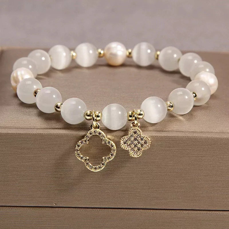 Fashion Zircon Bracelet for Women Elastic Cat's Eye Stone Bracelet  Pearl  Elastic Bracelets Fashion Jewelry Charm Gift