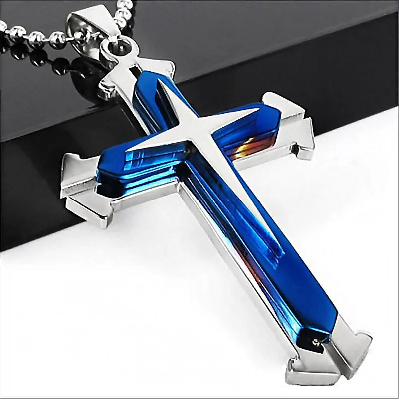 2025 Ins New Cross Pendant Necklace For Men Simple Cool Zircon Black Gold Color Stainless Steel Chain Hip Hop Punk Jewelry Gift