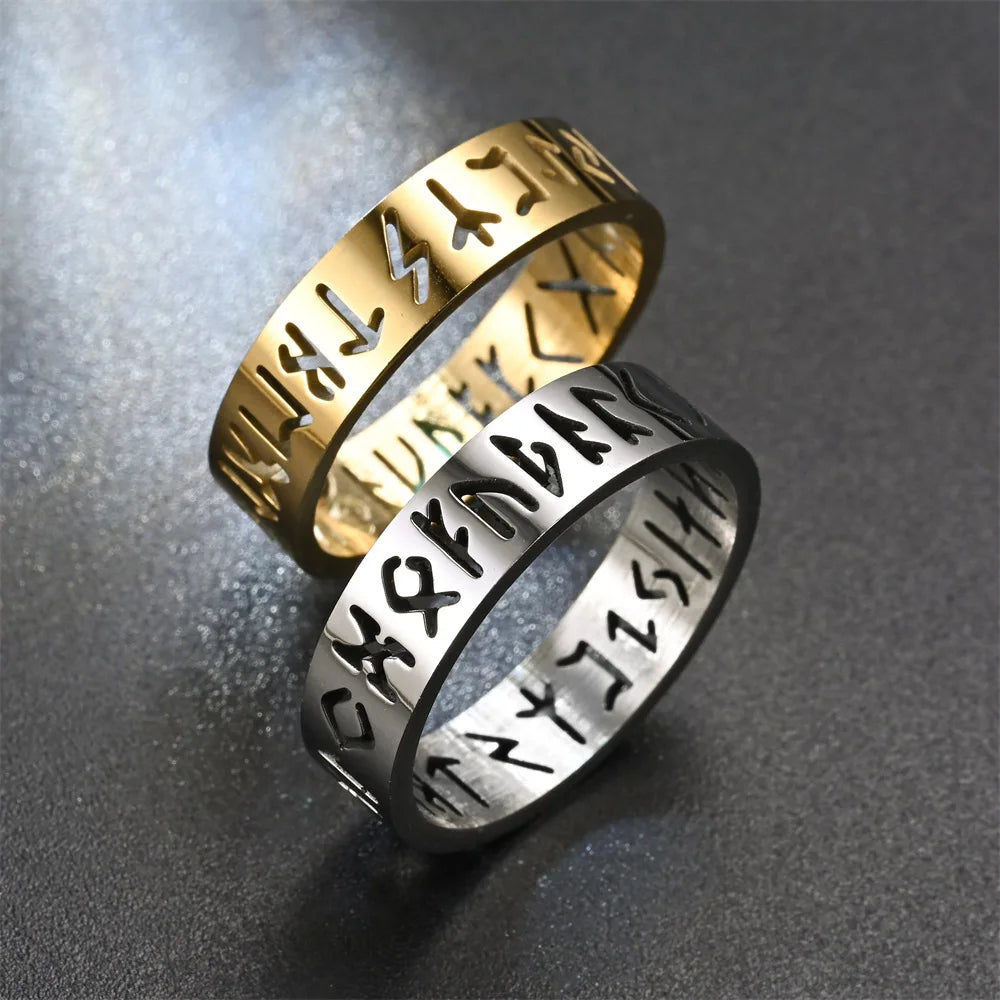 2025 New Stainless Steel Hollow Out Ring for Men Women Fashion Hollow Rune Design Finger Anillo Antiestres Anxiety Rings