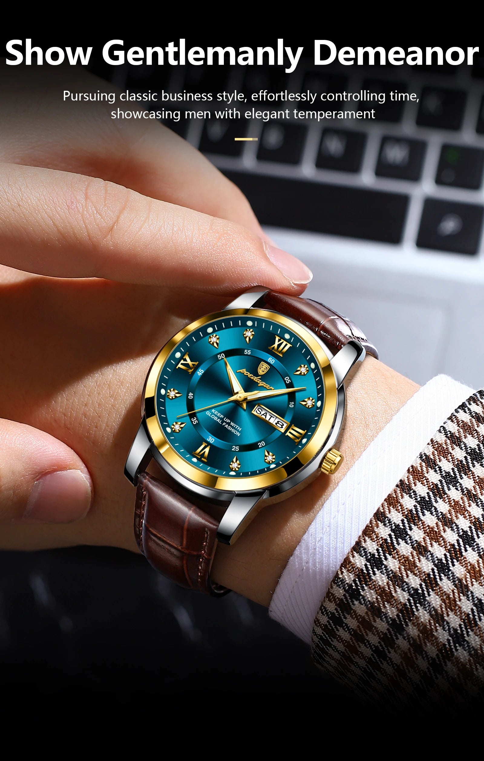 POEDAGAR Luxury Business Men Watch Waterproof Luminous Week Date Man Wristwatch High Quality Leather Sports Men's Quartz Watches