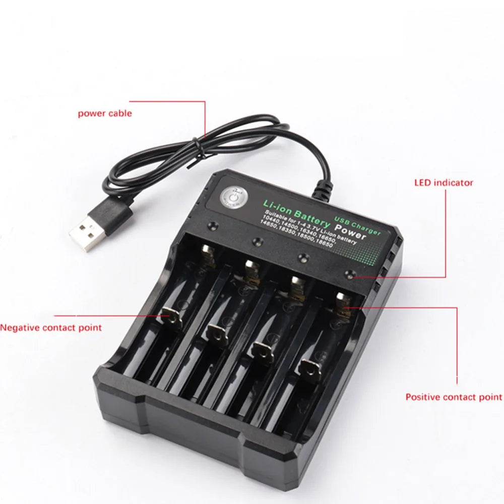 2 3 4 Slot 18650 Charger LiIon Battery 4.2V USB Independent Charging Portable Electronic 18500 16340 14500 26650 Battery Charger