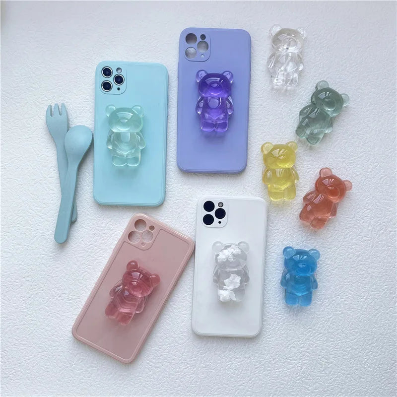 Korea Glitter Bear Cell Phone Holder Grip Tok Bracket for iPhone Samsung Xiaomi Foldable Car Folding Mobile Socket Stand