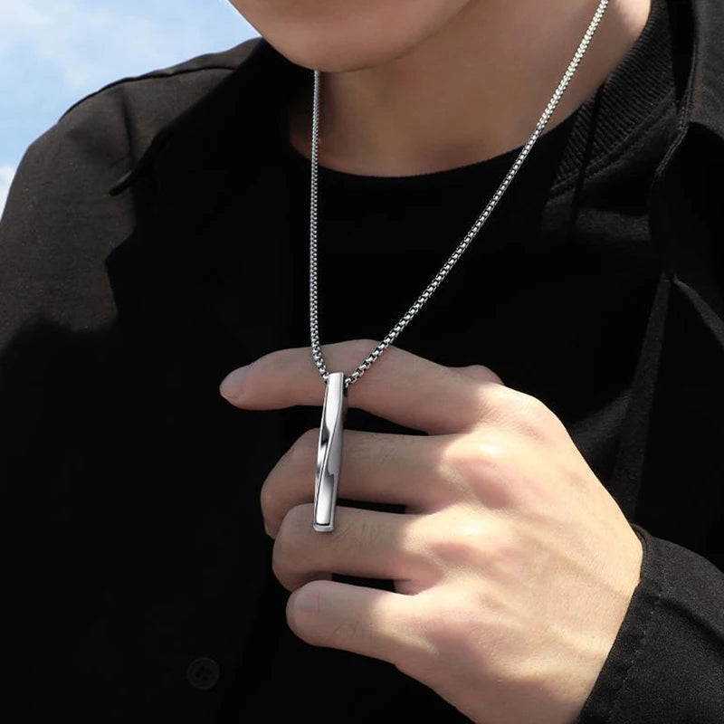 men's Necklace Spiral Pendant INS Trendy Minimalist Personality Silver Color Stainless Steel Chain hip-hop Jewelry Party Gifts