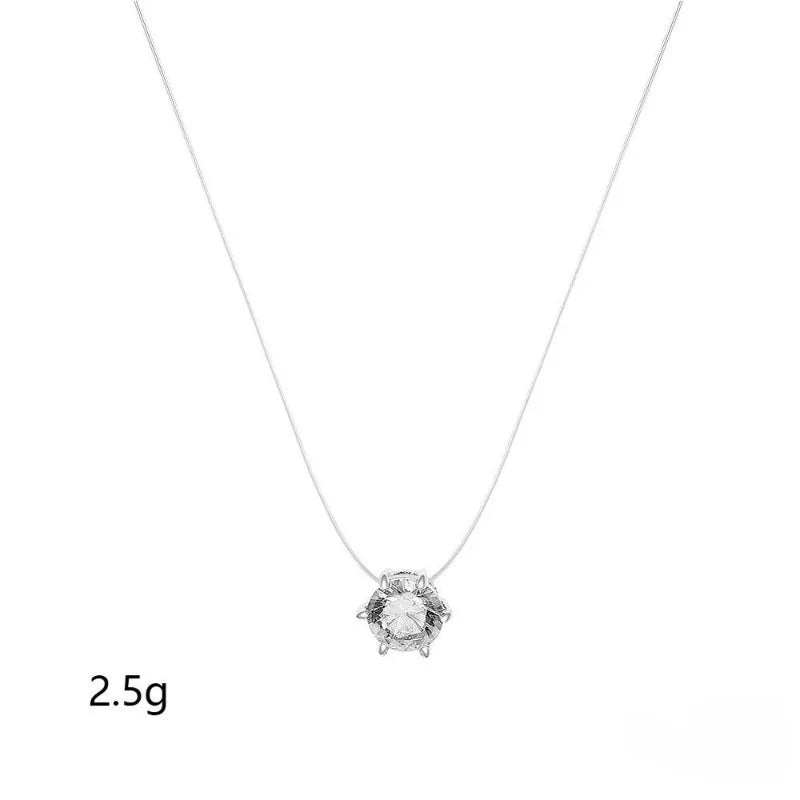 Transparent Fishing Line Invisible Pearl Zircon Necklace Simple Round Bead Choker Pendant Delicate Ladies Short Necklace Fashion