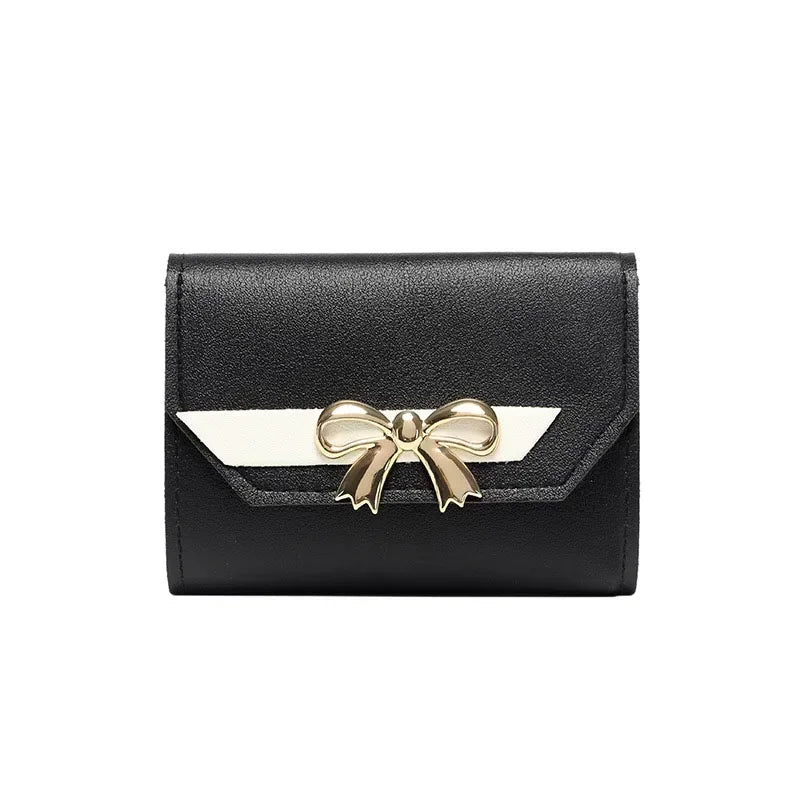 Women Wallet Foldable Portable Ladies Short Coin Purses Fashion Cute Bow Clutch Bag PU Leather Quality Female Card Holder Purse