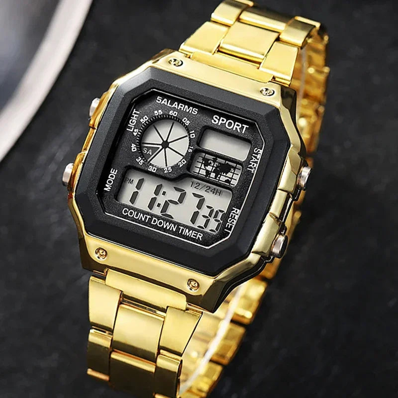 Luxury Stainless Steel Strap Sport Watches Men Practical Digital Watches Waterproof Clock LED Men's Sport Wristwatch