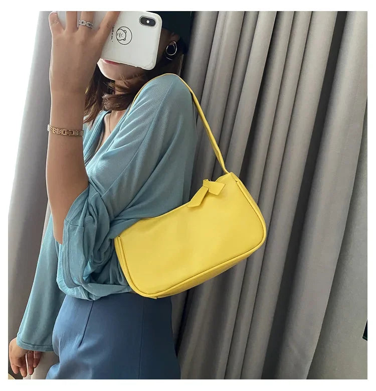 New PU Leather Women's Handbags Solid color Underarm Bag Fashion Armpit Shoulder Bag Simple Design Girls Small Shoulder Bags
