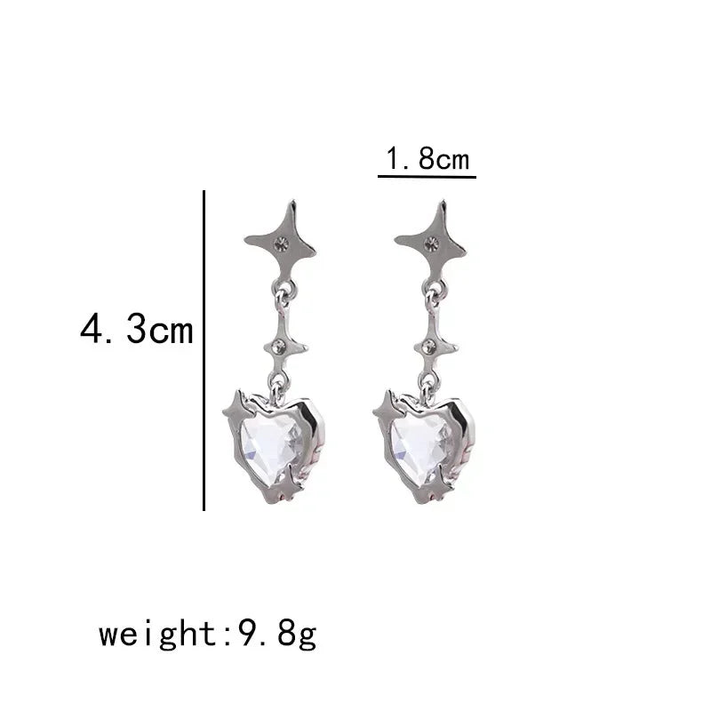 Y2K Goth Heart Cross Star Pendant Earrings for Women Red Zircon Love Earring Gothic Irregular Tassel Stud Earrings Halloween