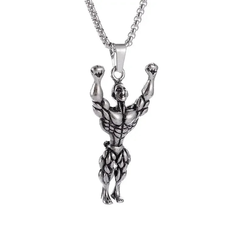 Men\\\\'s Fashion Classic Design Fitness Master Hand-Held Dumbbell Pendant Hip Hop Rapper Prom Party Necklace