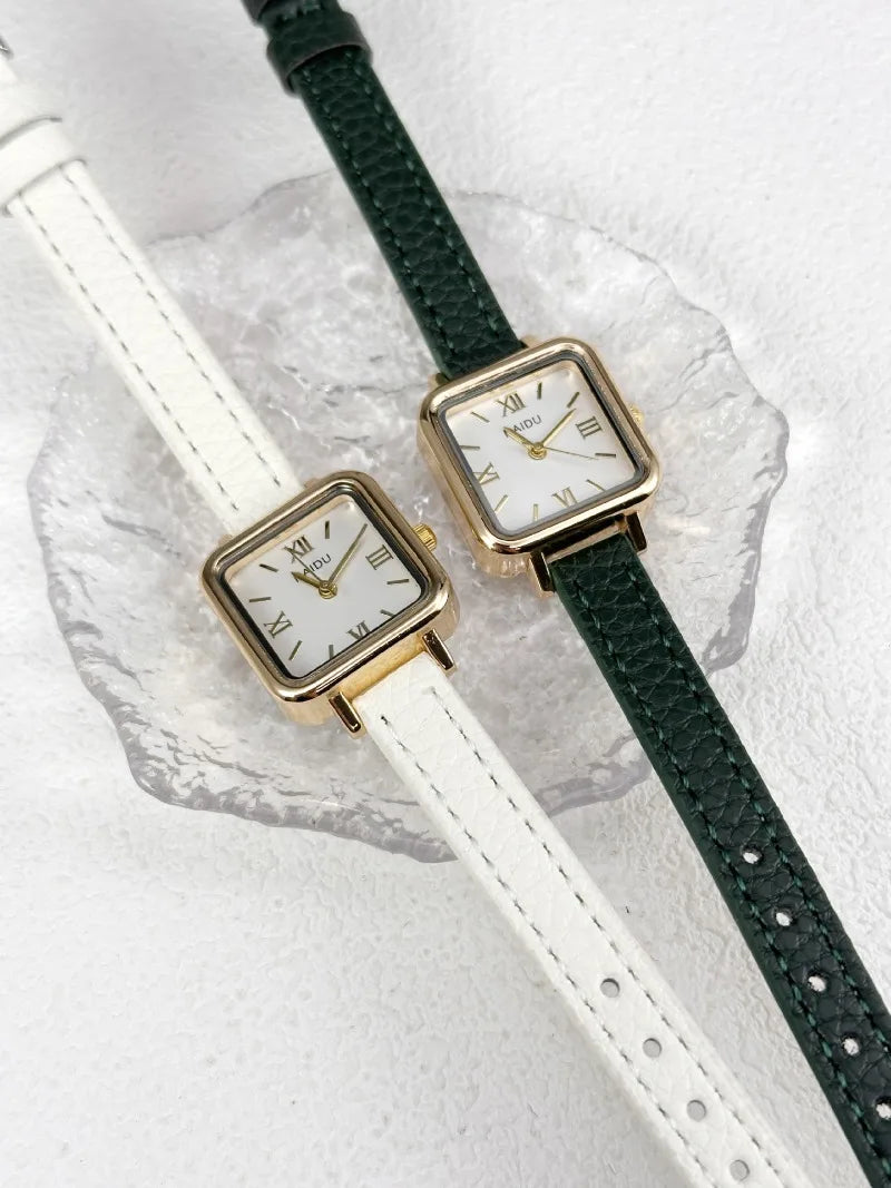 Vintage Small Square Watch Famous Brand Women Quartz Watch Luxury Gifts Ladies Clock Red Leather Strap Wristwatches Dropshipping