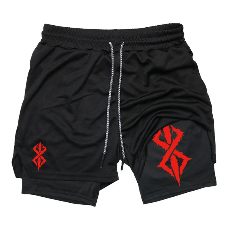 Summer Shorts for Men 2 in 1 Athletic Gym Workout Running Performance Shorts Print with Phone Pocket Quick Dry Breathable