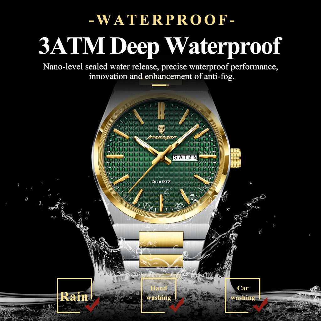 POEDAGAR Luxury Men Watch Date Week Waterproof Luminous Stainless Steel Watch For Man Casual Quartz Men's Watches Male Sport+Box