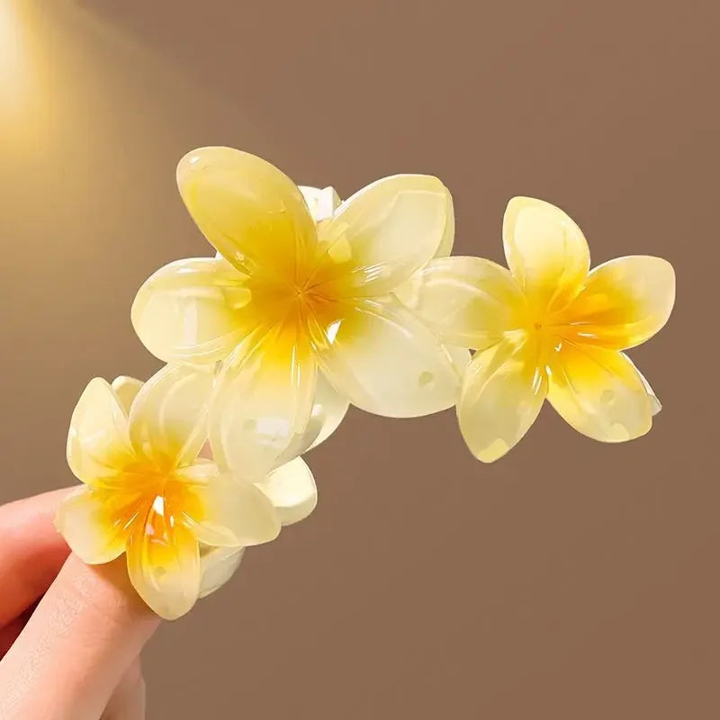 Hawaiian Flower Crab Hair Clips for Women Plumeria Barrettes Large Hair Claw for Thin/Thick Beach Hair Accessories for Girls 8cm