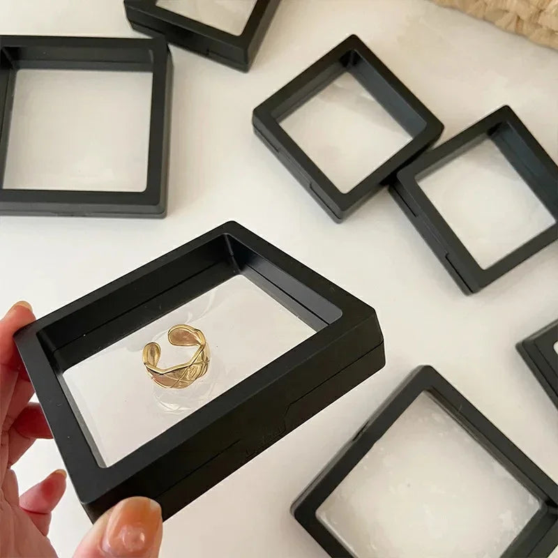 PE Film Jewelry Storage Box 3D Packaging Case Free Stand Floating Frame Membrane Ring Earrings Necklace Display Holder