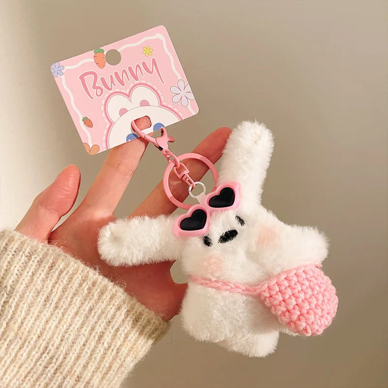 1Pc Kawaii Rabbit Plush Keyring Ornament Lovely Plush Animal Bowknot Keychain for Women Girls Versatile Bag Charm Pendant Gifts