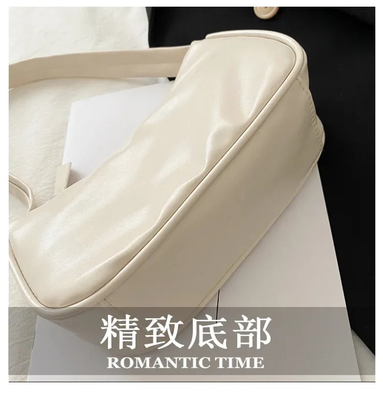 New PU Leather Women's Handbags Solid color Underarm Bag Fashion Armpit Shoulder Bag Simple Design Girls Small Shoulder Bags