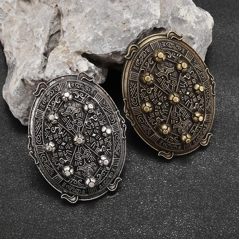 Vintage Norse Mythology Iceland Norse Shield Brooch Medieval Clothing Fastener Clothes Scarf Cloak Jewelry for Men Women