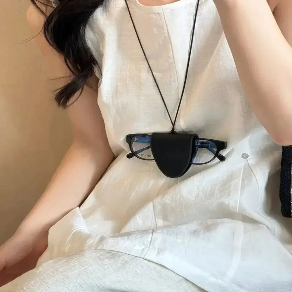 Neck Magnetic Multi Functional Leather Sunglasses Clip Necklace Women Outdoor Travel Portable Glasses Storage Box Hanging Rope