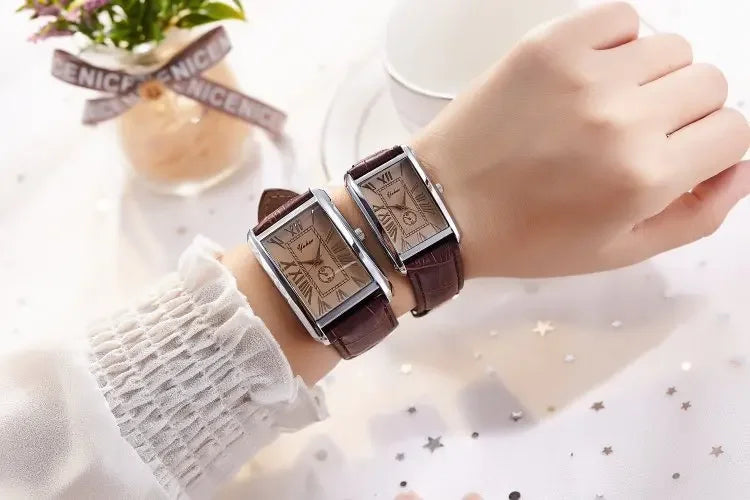 Couple Quartz Watch Luxury Rectangle Dial Women Men Leather Band Watches Luxury Gift Casual Wristwatch Relojes Para Mujer