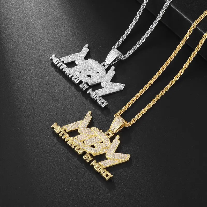 Iced Out Bling Motivated By Money Pendant Full Cubic Zirconia Mbm Hip Hop Necklace Men's Cool Charm Rock Party Jewelry Gift