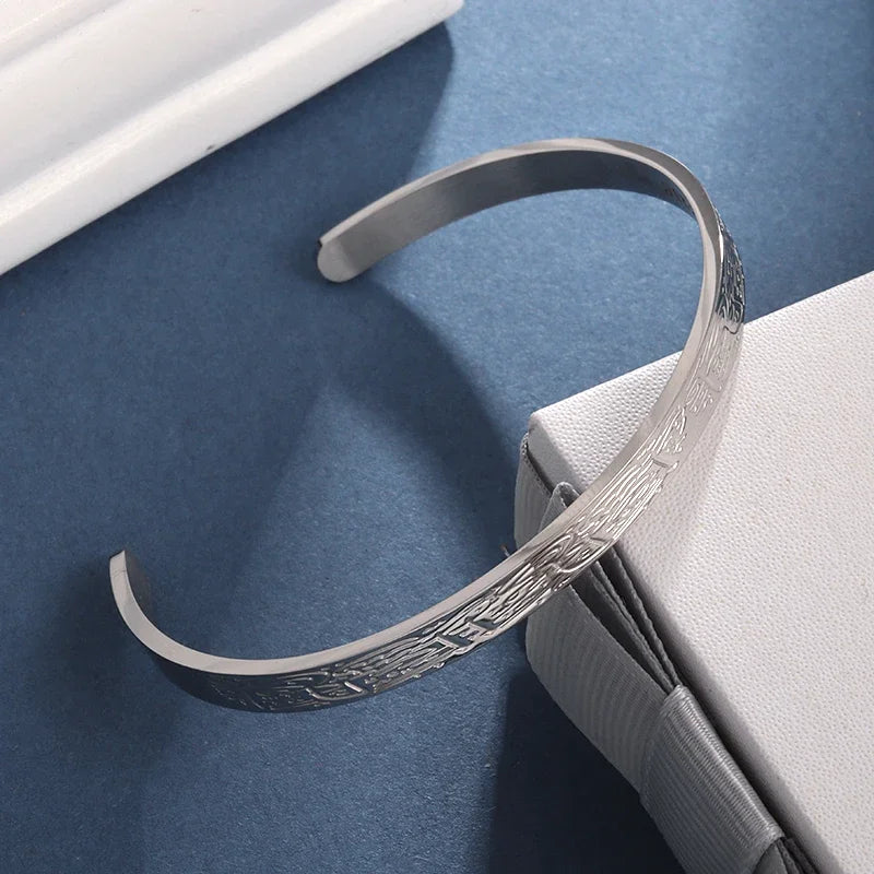 Retro Pattern Sanskrit Opening Bracelet Buddhist Six-Character Mantra Twist Cuff Bangles Men and Women Fashion Jewelry Gift