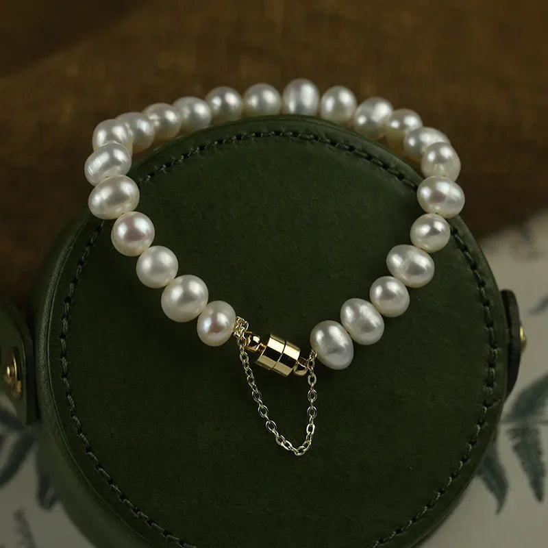 Elegant Irregular Simulated-pearl  Bracelet for Women's Magnetic Buttons Creative Design Bracelet Wedding Jewelry Accessories